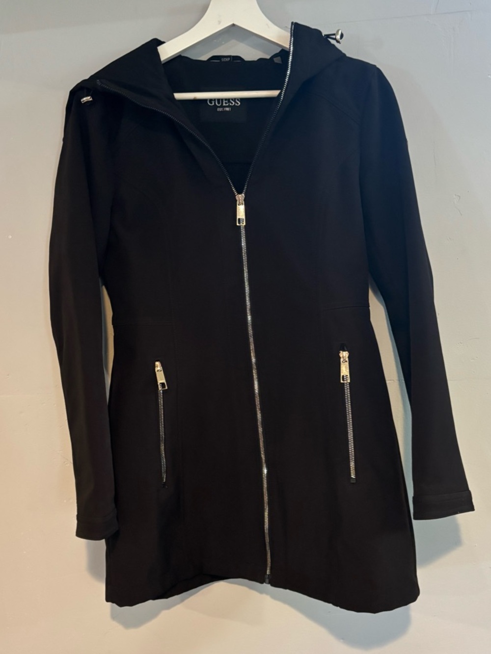 GUESS Black Zip-Front Hooded Jacket like new
